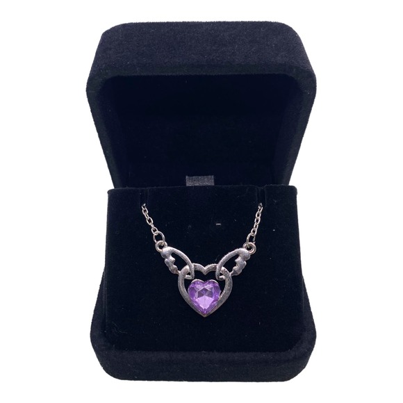 Imitation Purple Amethyst Cubic Zirconia Angel Wings Heart Necklace Gift Box - Picture 2 of 9